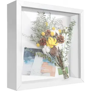 8x8 Shadow Box Frame Display Case with Letter Stickers 3D Picture Frame for Memorabilia Baby Items Wedding Memories Crafts Tickets and Photos (White, 8x8)