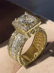 1 PC Elegant Cubic Zirconia Prong Ring For Women For Wedding Engagement Party Jewelry Gift Elegant Fashion Rings