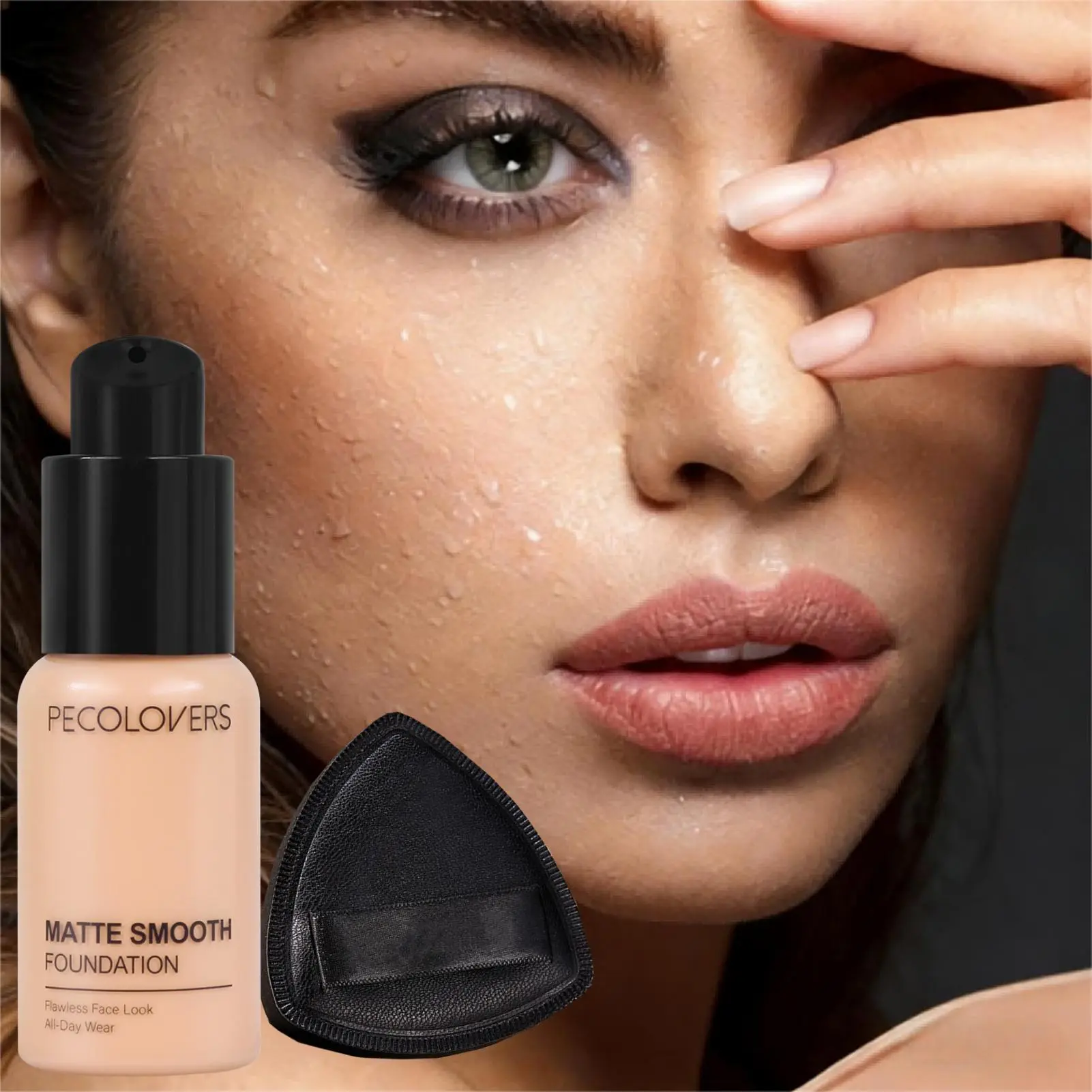 2PCS/Set Blendable Foundation with Puff -  Waterproof Base with Medium Coverage, Hydrating Buildable Color for Day to Night Wear, Suitable for All Light Beige Types (No Heavy Coverage)