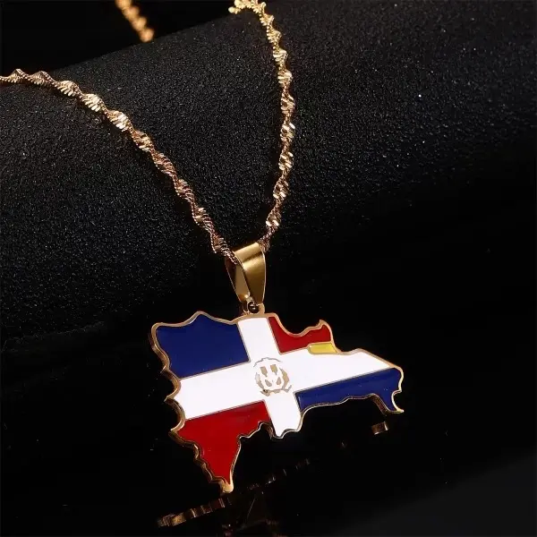 Dominican Republic flag pendant necklace with chain