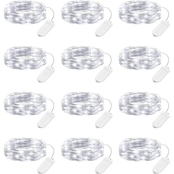 Brightown 24 Pack Fairy Lights Battery Operated - 7Ft 20 Led Mini String Lights Silver Wire Waterproof Firefly Starry DIY Lights for Bedroom Patio Wedding Party Christmas Decor (Pure White) | 20 LED Bulbs, White, Waterproof, Flexible Silver Wire