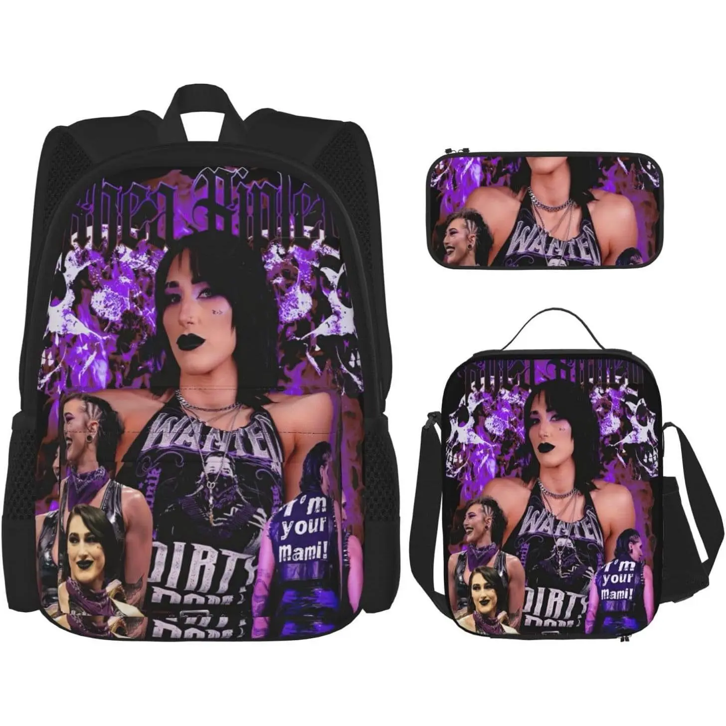 Rhea Ripley Backpack 3 Pieces Set With Lunch Bag And Pencil Case Combination for Work/Sport/Picnic Portable Laptop Backpack Travel Daypack Stationery Bag