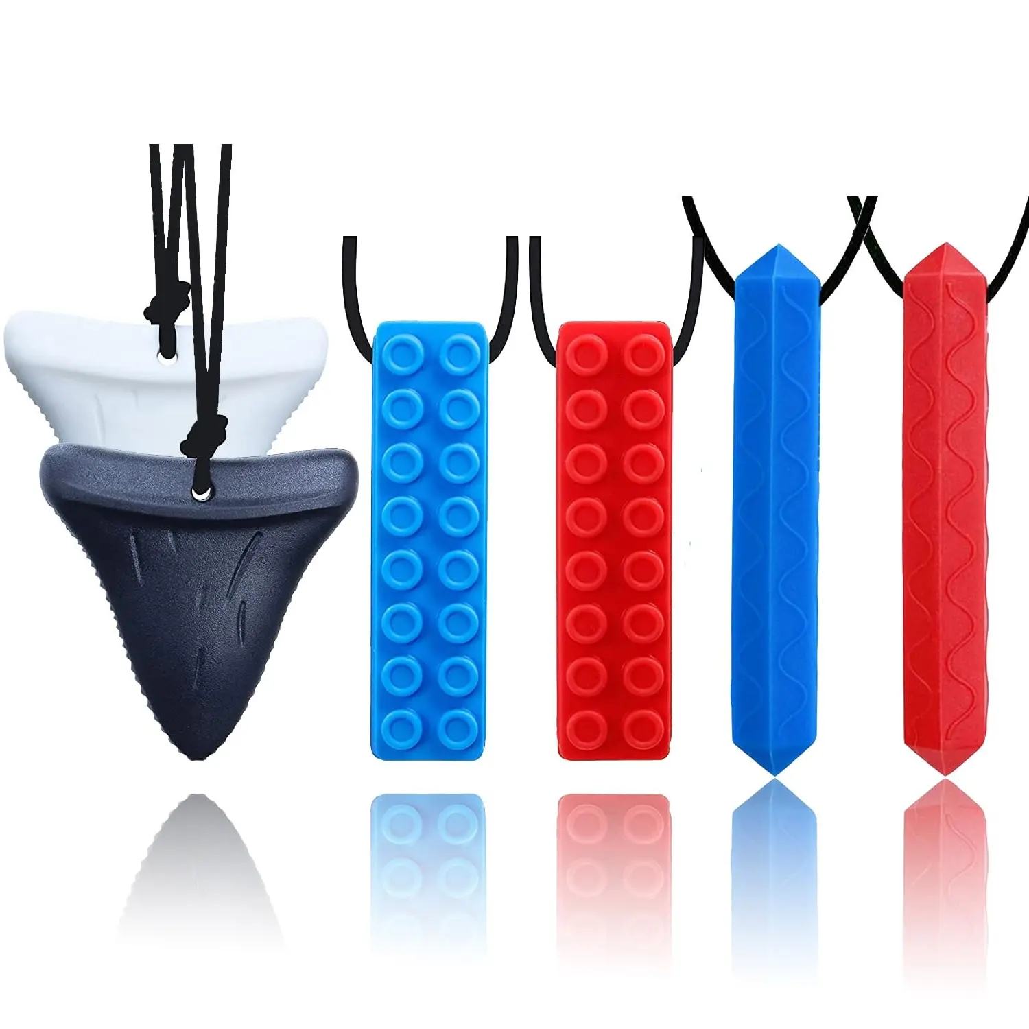 BY-FAN28 6 Pcs Chew Necklaces for Sensory Kids and Adults Sensory Necklace for Autism Girls and Boys, ADHD Toddler, Adult(2 Pieces Bricks, 2 Pieces Diamonds, 2 Pieces Shark)