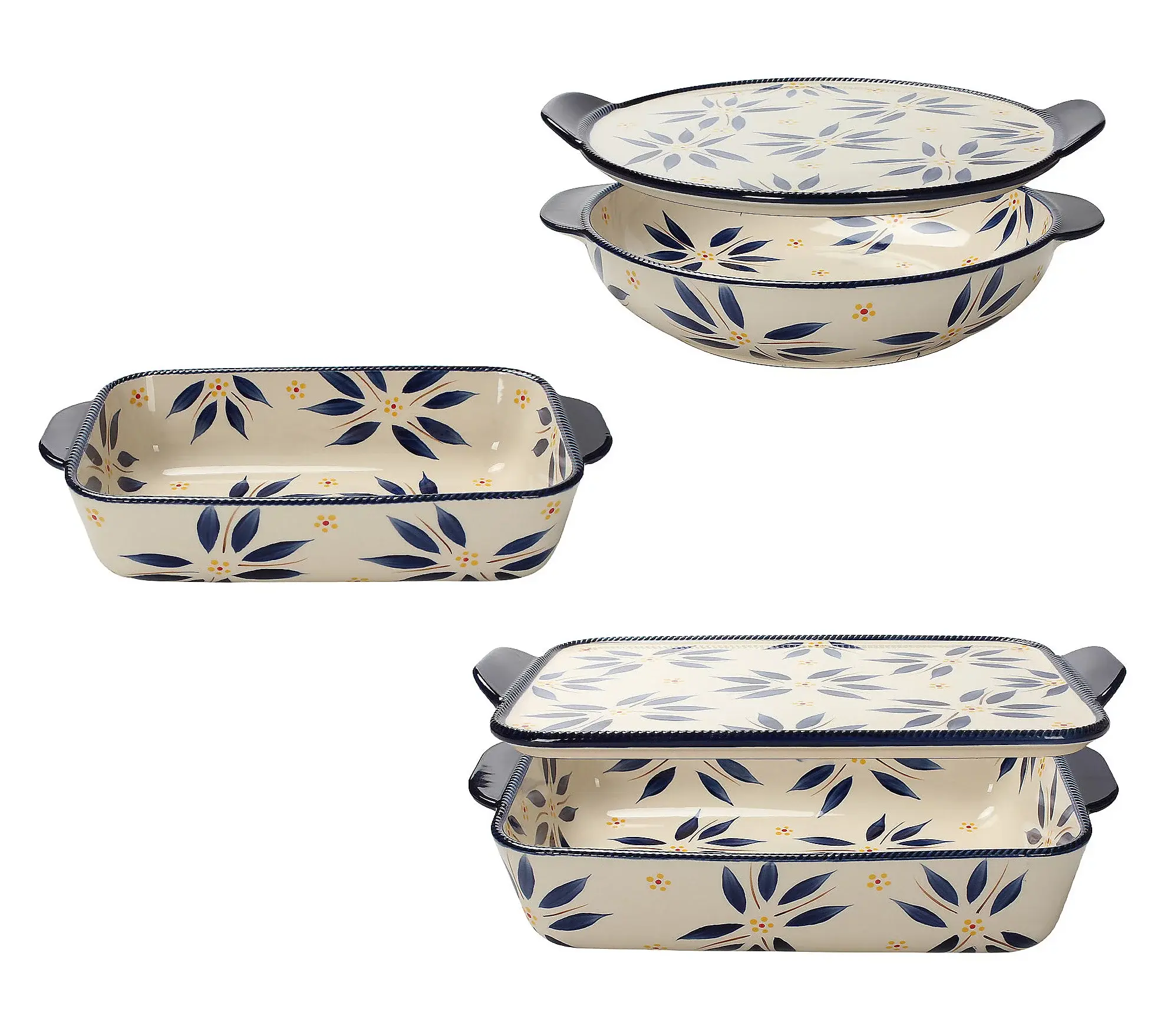 Temp-tations Old World 5-Piece Essential Bakeware Set with Floral Design and Lids for Cooking and Baking
