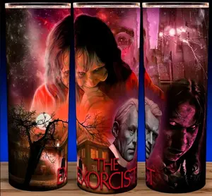 The Exorcist 70s Horror Movie 20oz Stainless Steel Tumbler with Slide Closure Lid & Reusable Straw Handmade Drinkware