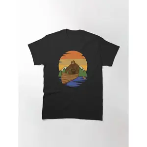 Bigfoot In A Canoe Retro Sunset  Classic T-Shirt