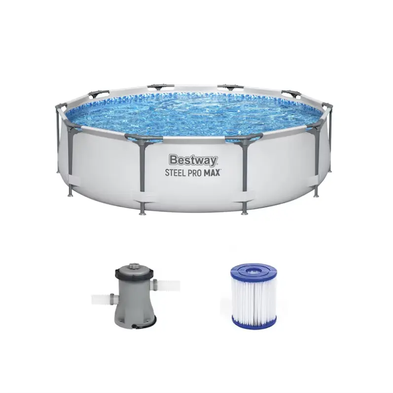 Bestway Steel Pro MAX 10ft Round Pool Set, 30in Deep Above Ground Swimming Pool with Filter Pump, Heavy Duty Steel Frame Backyard Pool for Family Outdoor Recreation