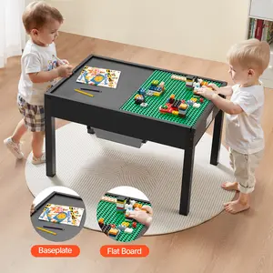 VEVOR Kids Wooden Activity Table,  Building Blocks Double-Sided Tabletop, Multi-Purpose Activity Play Table with 2 Storage Bins for Kids 3+ Years, Large Storage Space, Present for Boys & Girls, Black
