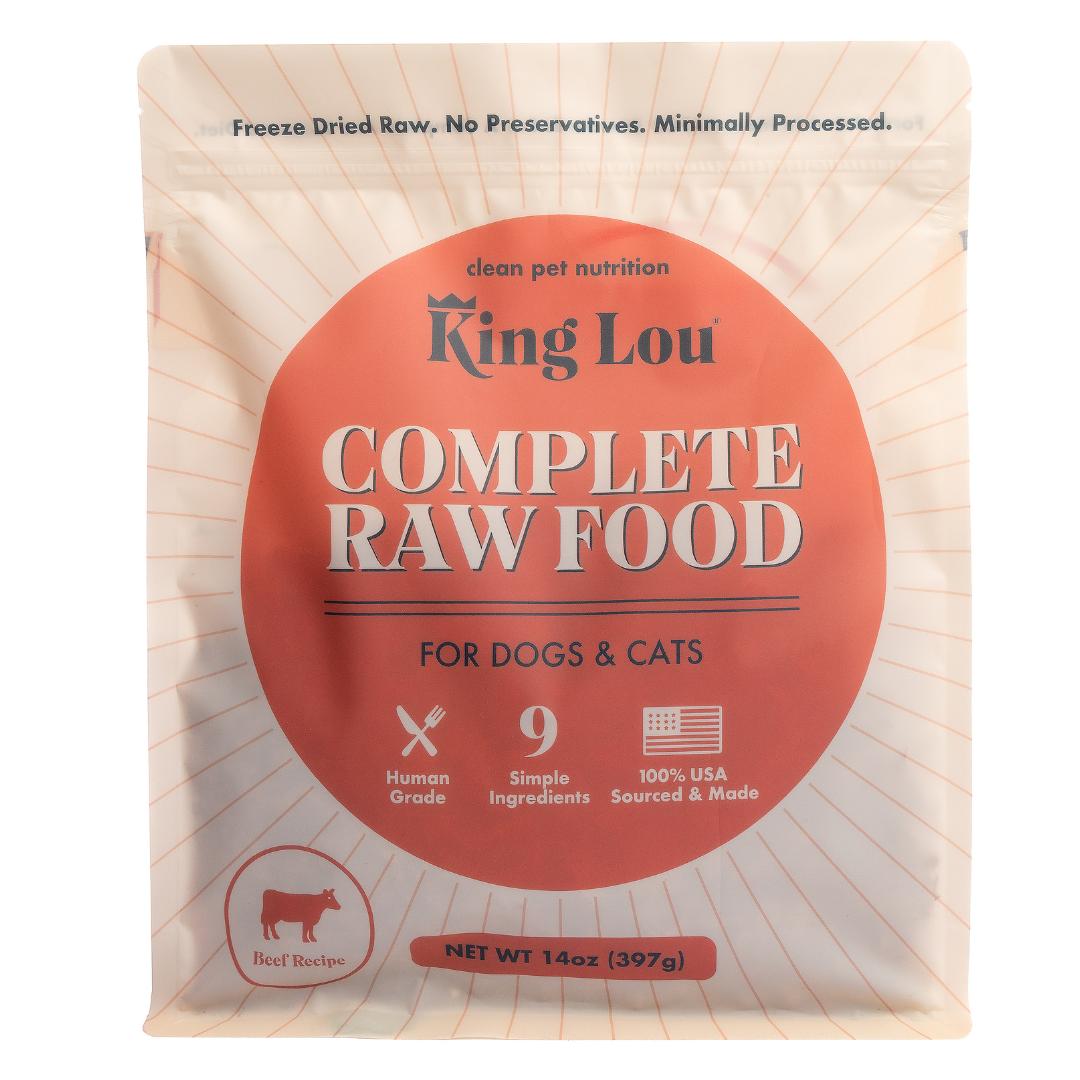 King Lou Complete Food- Beef for Dogs & Cats, 100% USA, Human Grade, Freeze Dried Raw, AAFCO Approved Complete & Balanced, No Synthetic Vitamins