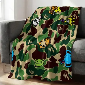 Camo Cartoon Animal Print Throw Blanket, Trendy Camouflage Plush Blanket Cover, All Seasons Use Flannel Sofa Nap Blanket, Office Dormitory Air Conditioning Blanket