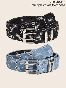 New Fashion Street Waist Belt, Blue Punk Accessory, Blue Denim Belt, Hip Hop Y2K Heart Buckle Belt, Unisex Design