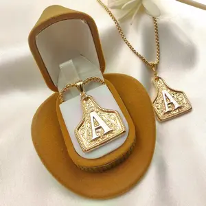 Handmade CowTag Initial Necklace Two-Toned Gold Silver Pendant Adjustable 20 Inch Chain Gift for Men Women FallFreshness Best Friend Gift Gold Plated Amulet Fashionable Jewelry Accessories
