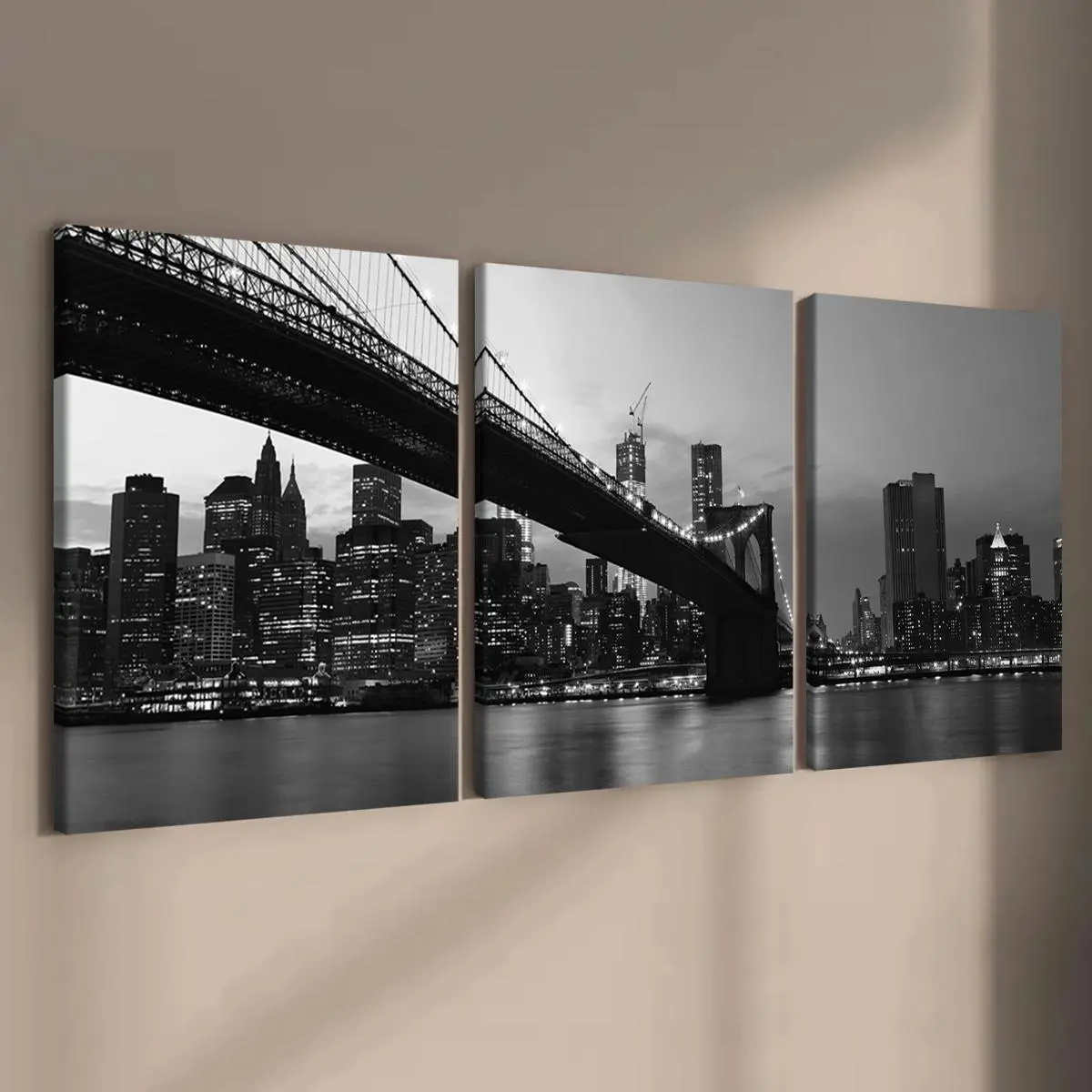 City Architecture Landscape Poster, Modern Art Design, 3 Counts Wooden Framed Canvas Prints, Perfect Living Room Decoration, Modern Home Decor, Apartment Dormitory Poster, Office, Room, Bedroom Aesthetic Wall Decor