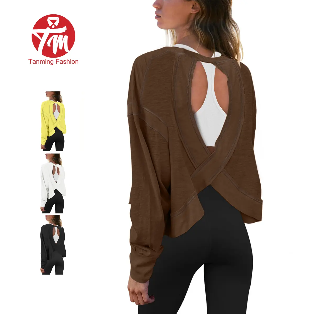 Tanming Womens Open Back Workout Cover Top Long Sleeve Athletic Shirts Casual Crop Running Tee Y2k Yoga Springfresh Summer  for Hyrox Outfit