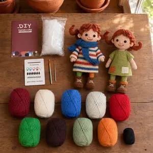 Adult Beginner Crochet DIY Kit, Make 2 Girl Friend Amigurumi Dolls, Complete Tools & Video Tutorial, Home Decor & Gift Set