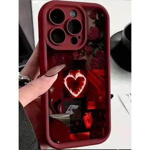 1pc Heart Patchwork Shock-Absorbing Anti-Fall Mobile Phone Case, Compatible With Iphone 15/15 Pro Max/14/13/12/11/7/8/XS/11 Pro And Series