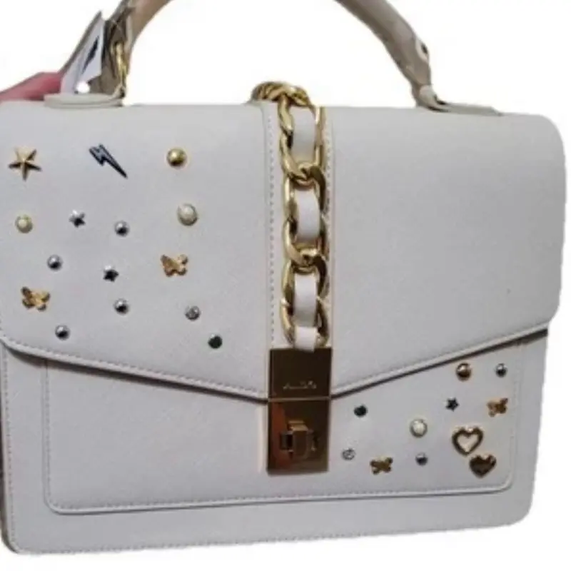 Aldo Etliger Women's White Hand Bag with Gold Chain Strap & Decorative Studs Crossbody Shoulder Bag