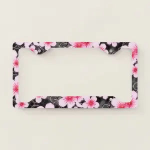 Pink Floral License Plate Frame, Decorative Car Tag Holder, Cute Vehicle Accessory, Durable Aluminum Plate Border, Auto Gift for Women