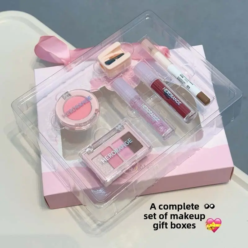 HERORANGE Mini School Makeup Set Matte Eyeshadow Blush Lip Gloss Eyeliner Student Beauty Gift Box