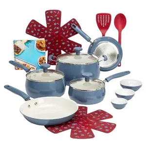 Clean Ceramic Non-Stick Cookware Set - Slate Blue, 16 Piece