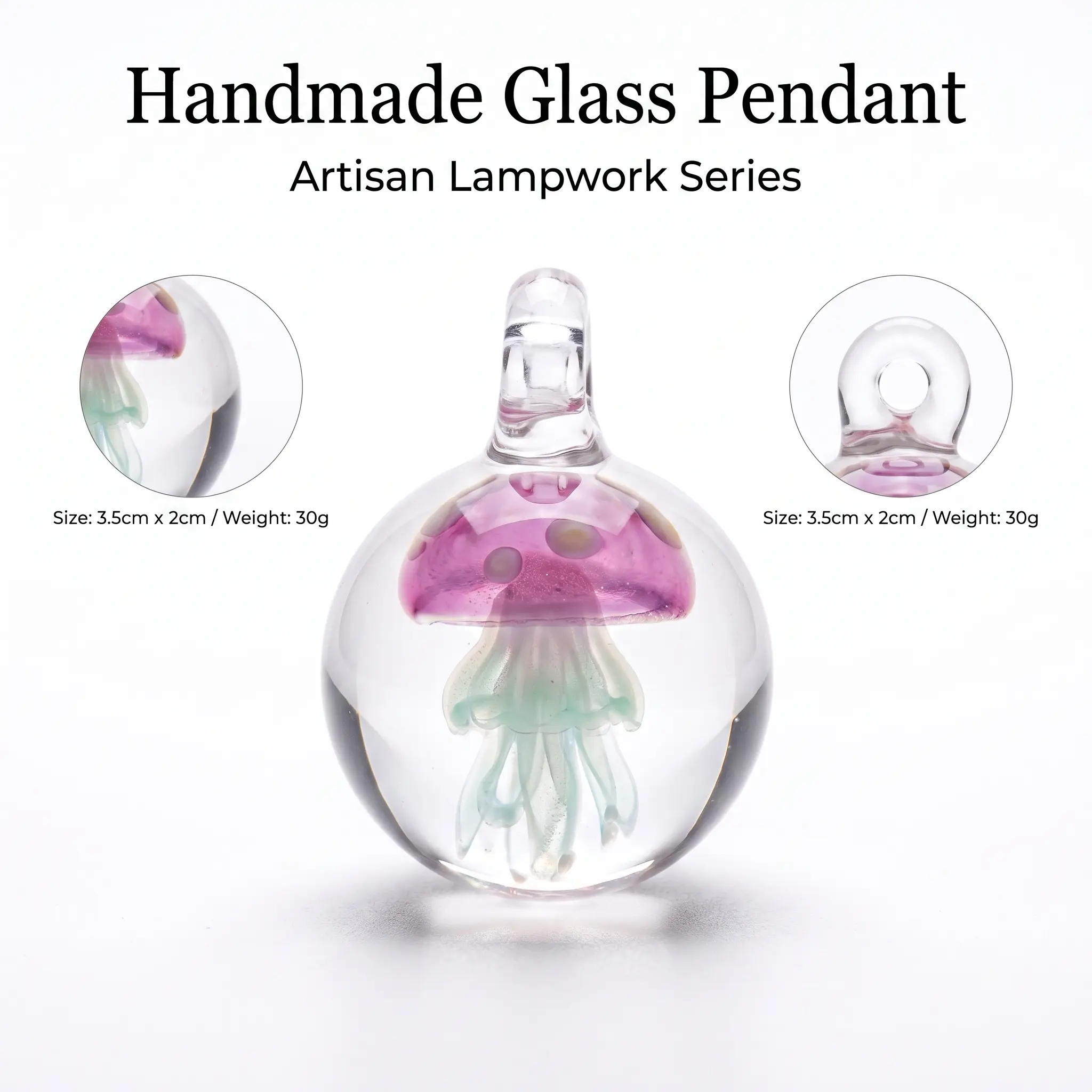 Artisan Jellyfish Necklace, 1 of a Kind Hand Blown Glass Pendant, Spiritual Ocean Jewelry Handmade Craft Gift for Sea Lovers, One Of A Kind