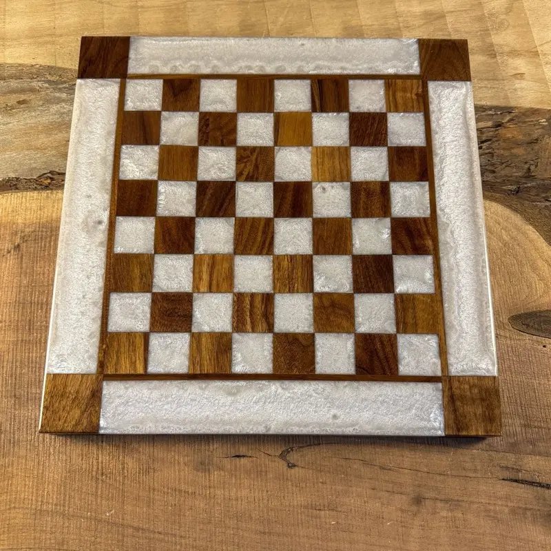 Pure Pearl White Black Walnut Chess Board (INCLUDES PIECES)