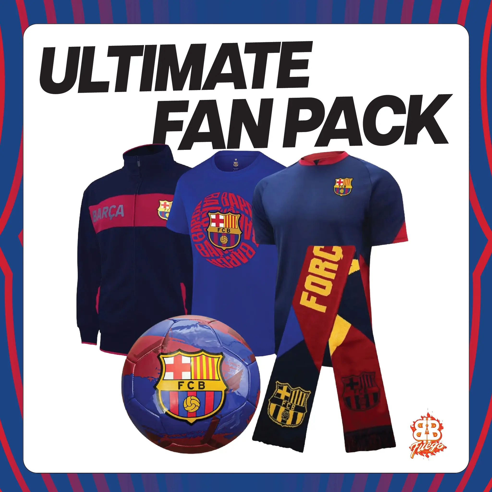 FC Barcelona ULTIMATE Fan Pack Jacket + Jersey + Tee + Scarf + Ball | Barça Official Gear Bundle LV