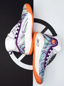 Parent - Child Black - Orange Gradient Basketball Shoes, Sports Competitive Style, High - Top Leather Material, Shock - Absorbing & Ankle - Protecting, Strong Grip, Ideal for Parent - Child Basketball Training & Sports Competitions, Athletic Shoes