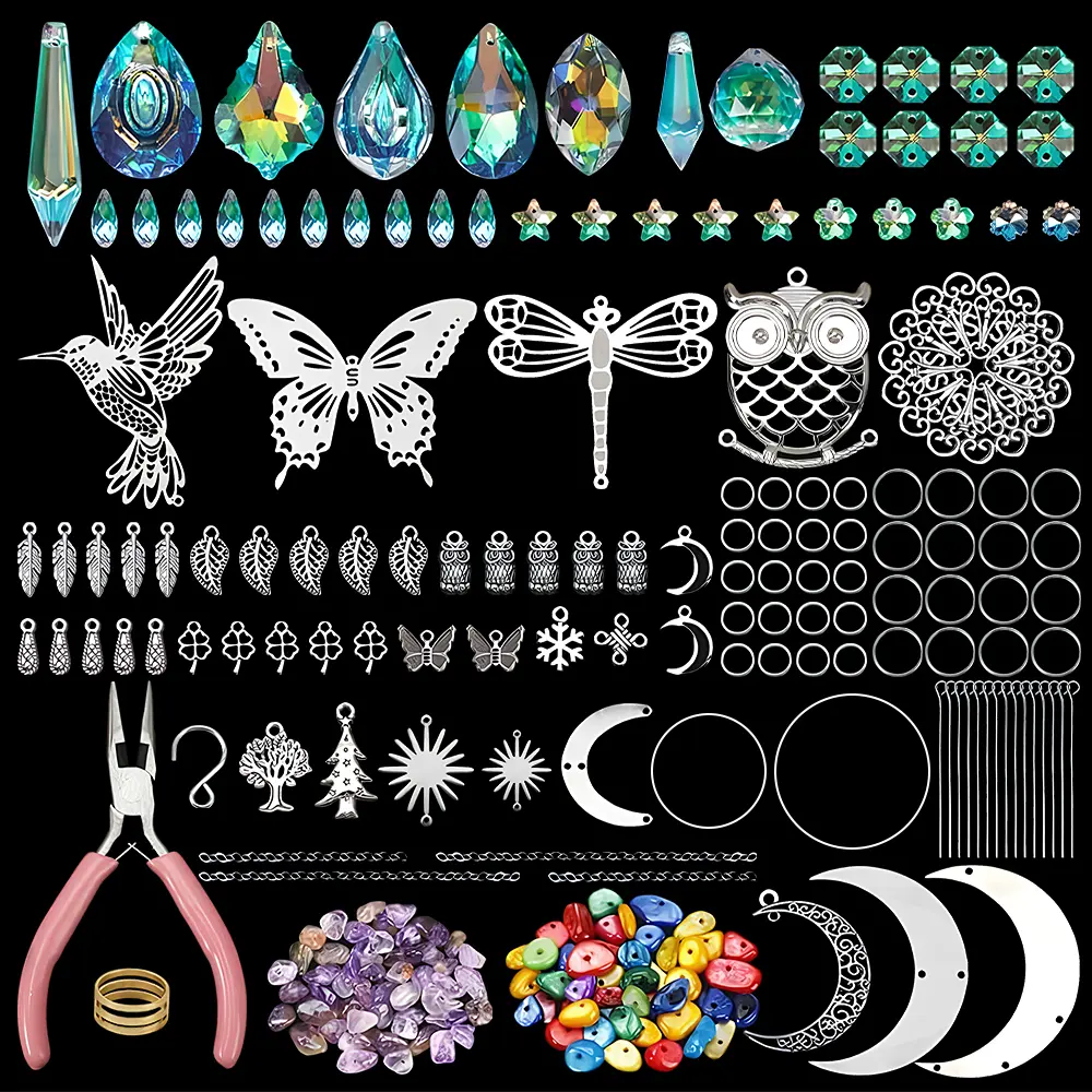 Home Improvement 460Pcs DIY Suncatcher Kit - Metal Sun Catchers Making Supplies with Hanging Prism, Crystal Ball, Indoor Window Decor for Birthday Gifts, Car Mirror, Chandelier, Apartment Decorating
