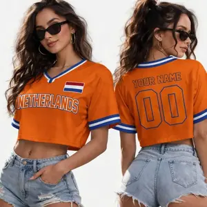 Netherlands Cropped Jersey: Customizable Name & Number,  Women Mesh Football Shirt, Fan Apparel