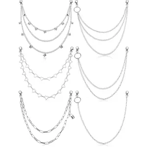 6 Pieces Fashion Belt Jeans Pants Chain Set,Pocket Waist Chain,Multi-Layer Hip Hop Metal Wallet Chain for Men Women,Christmas Party Gifts,Hand Tools Kits