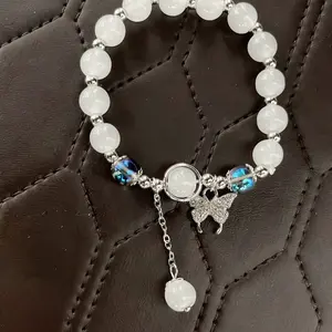 Fashion Cat Eye Beaded Butterfly Decor Bracelet, Gift For Friends