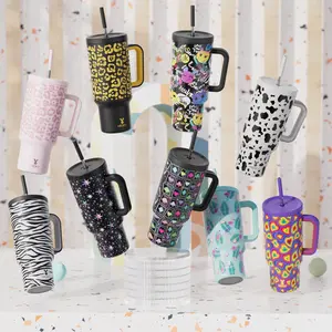 40oz Patterned Straw Handle Cup, 1 Count Multi-grid Ice Cube & Leak-proof Cup Lid with Silicone Handle, Stainless Steel Insulated Wide Mouth and Narrow Bottom for Easy Cleaning and Car Loading, Tumbler Insulated Travel Drinkware