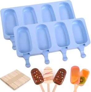 Popsicle Silicone Molds Set, 2 PCS Ice Cream Molds with 50 Wooden Sticks for Cake Pop, Ice Pop, Cakesicles (Standard Size/Blue)