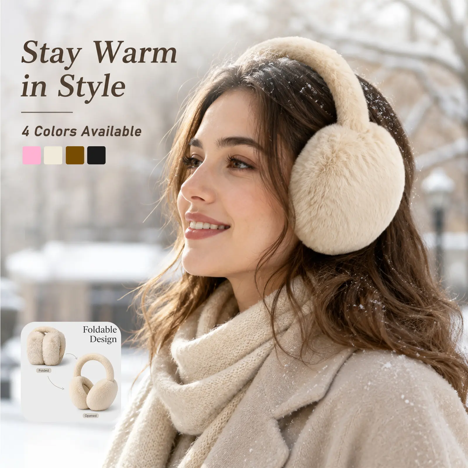 Winter Foldable Ear Warmer, Ear Protectors, Ear Covers, Thick Soft Fleece Material, Random Color, Suitable for Commuting, Cycling, Skiing, Outdoor Activities