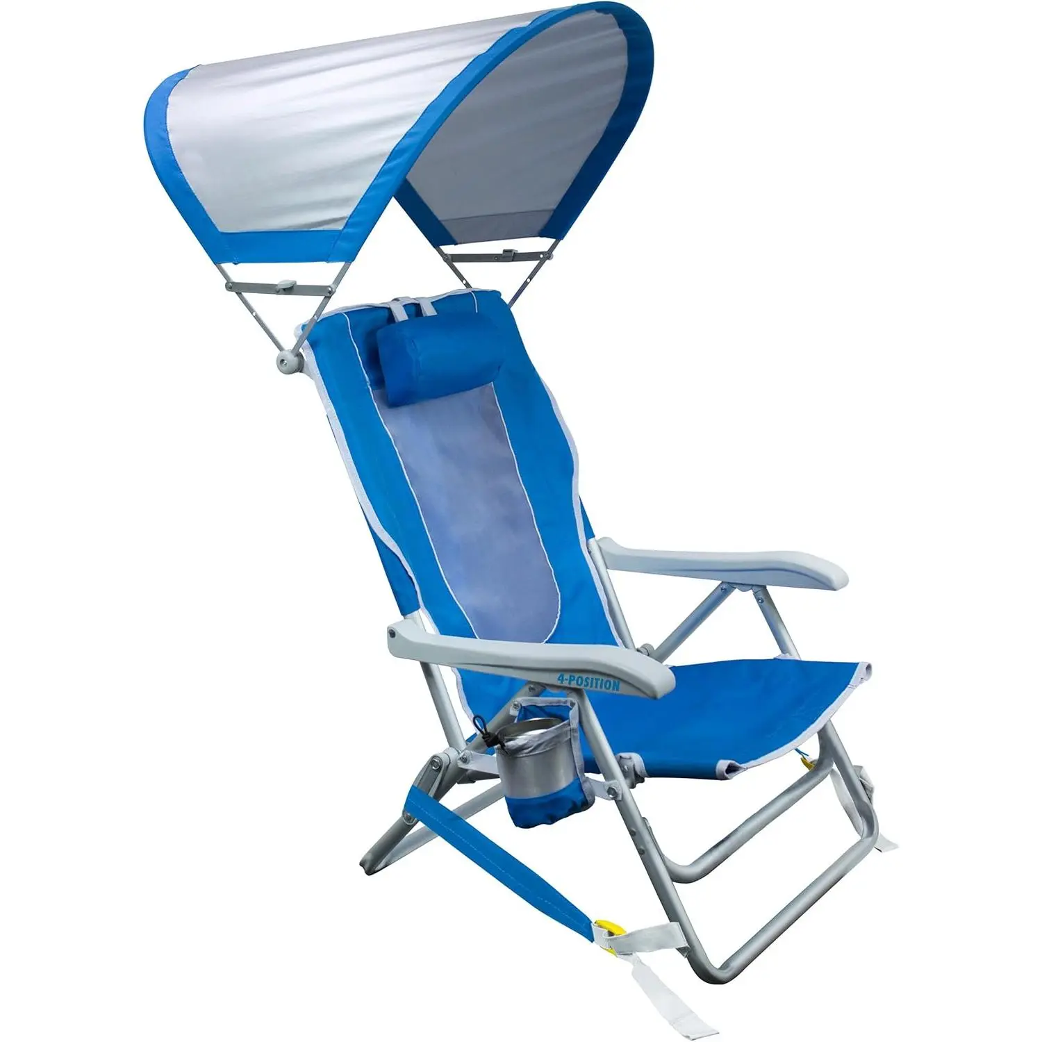 Outdoor Sunshade Backpack Beach Chair | Reclining Folding Canopy Chair with Durable Armrests, Drink Holder and Carrying Strap, Perfect for Beach Trips and Picnics