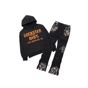 Saxon Black/Orange Hoodie/Stacked Flare Jean Set
