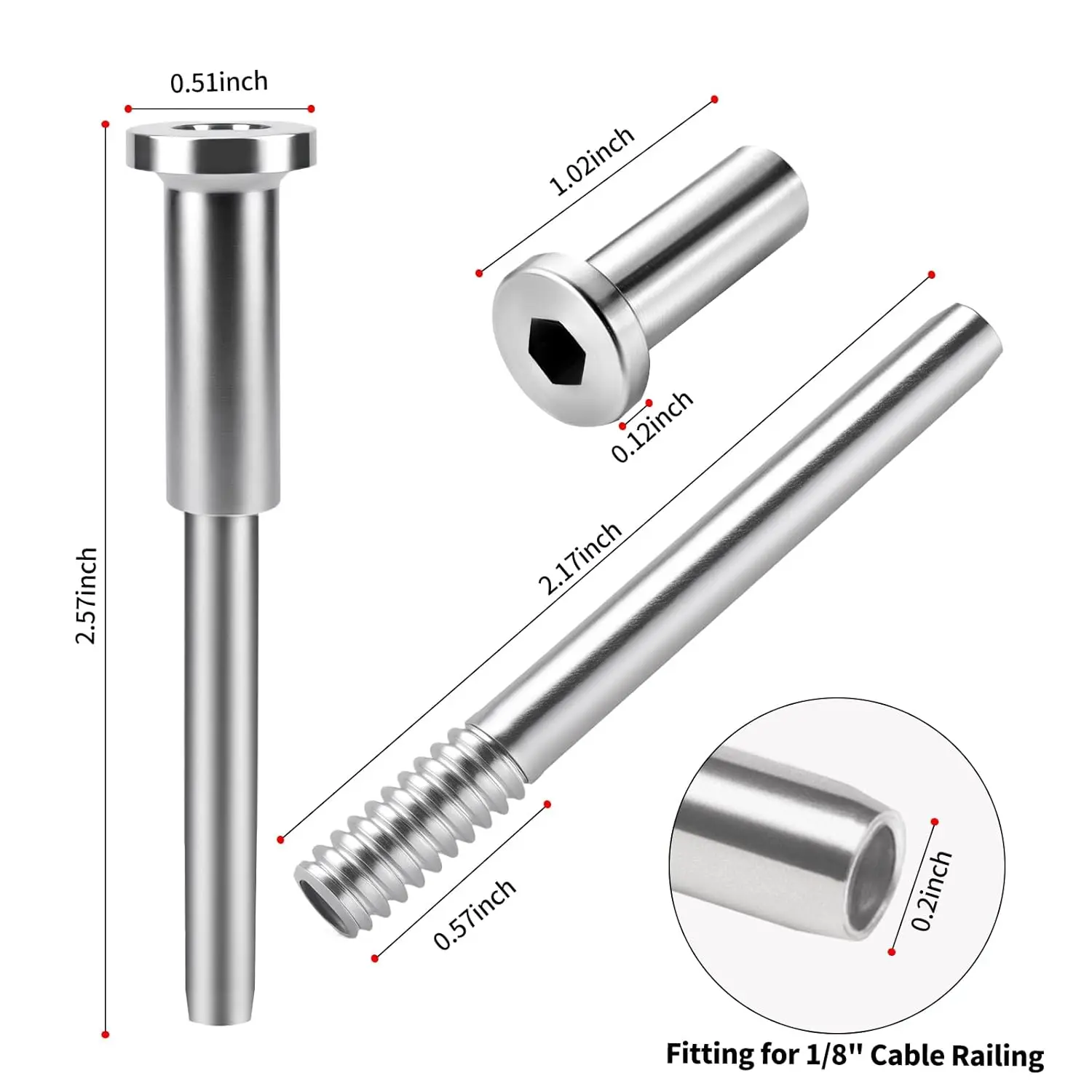 50 Pairs Invisible Cable Railing Kit，1/8" Stainless Steel Cable Railing Hardware with Invisible Receivers and Swage Stud End for Cable Railing - Easy Installation for Decks, Marine, and Interior Use