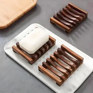 A set of 3 wooden soap boxes, Soap tray, designed for bathing, featuring a self draining design, suitable for bathrooms with toilet or toilet soap boxes, as well as a burnt wooden soap holder/rack, perfect for storing homemade and natural soap