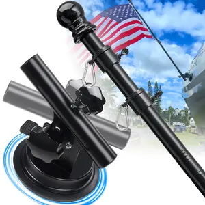Barcetine Suction Cup Mounting Flag Pole Kit - Stainless Steel, 400lbs Secure, Weatherproof, Rustproof, 0-90° Adjustable Angle, No-Drill Truck Accessory for Outdoor Camper, RV