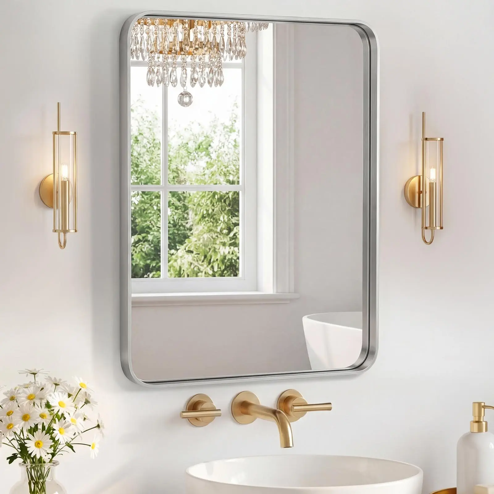 Horizontal or Vertical Hanging Mirror 16x20 Inch, Metal Framed Vanity Rectangle Bathroom Mirror for Over Sink Wall, Matte Modern for Restroom Farmhouse