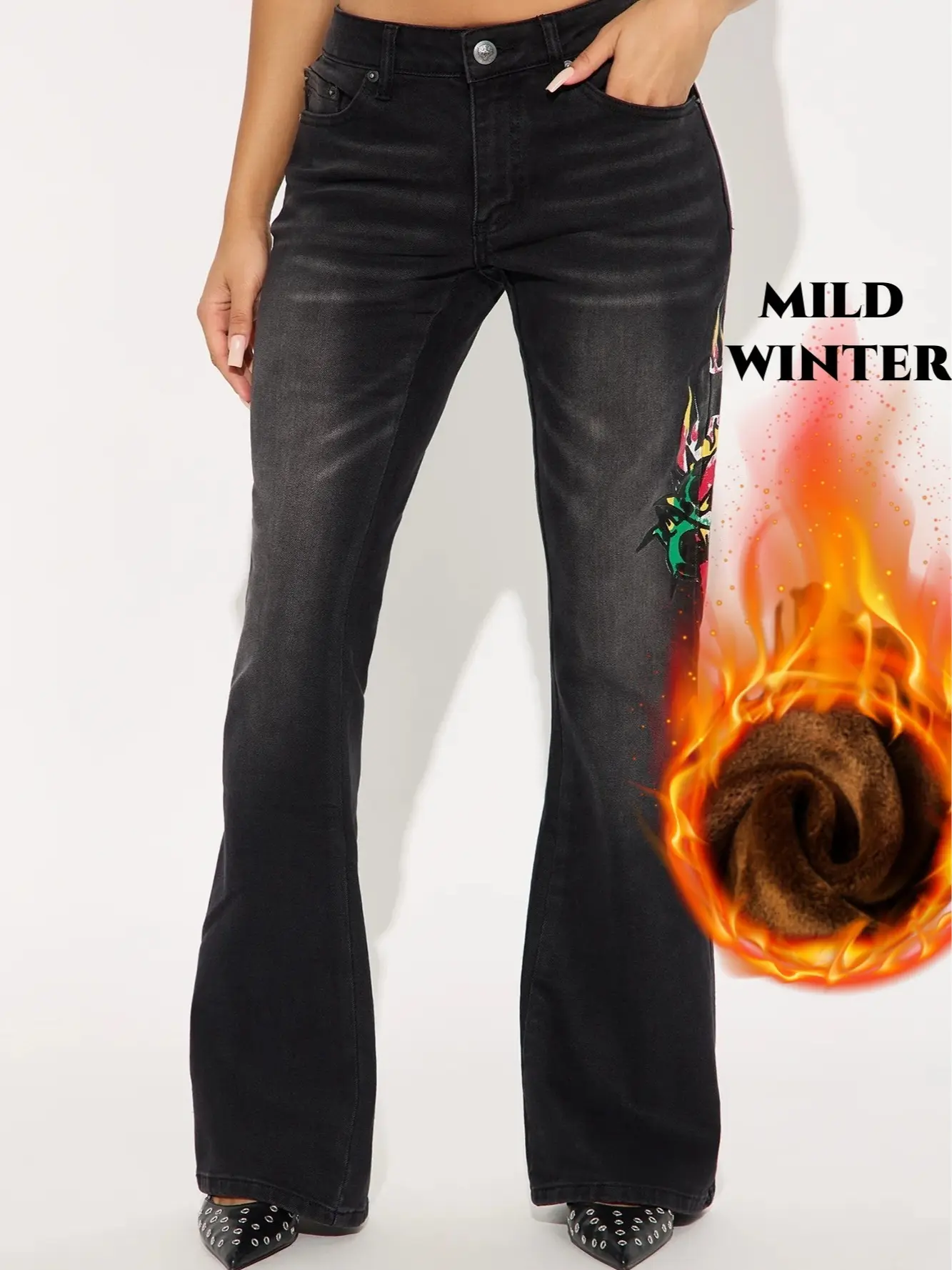 Women's Petite Flare Jeans - Casual Denim Bottoms for Work and Weekend Essentials