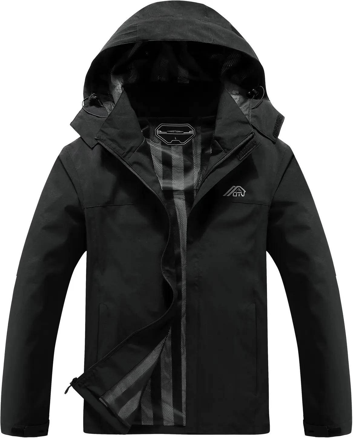 MAOYSSEN OTU Men's Lightweight Waterproof Hooded Rain Jacket Outdoor Raincoat Shell Jacket for Hiking Travel