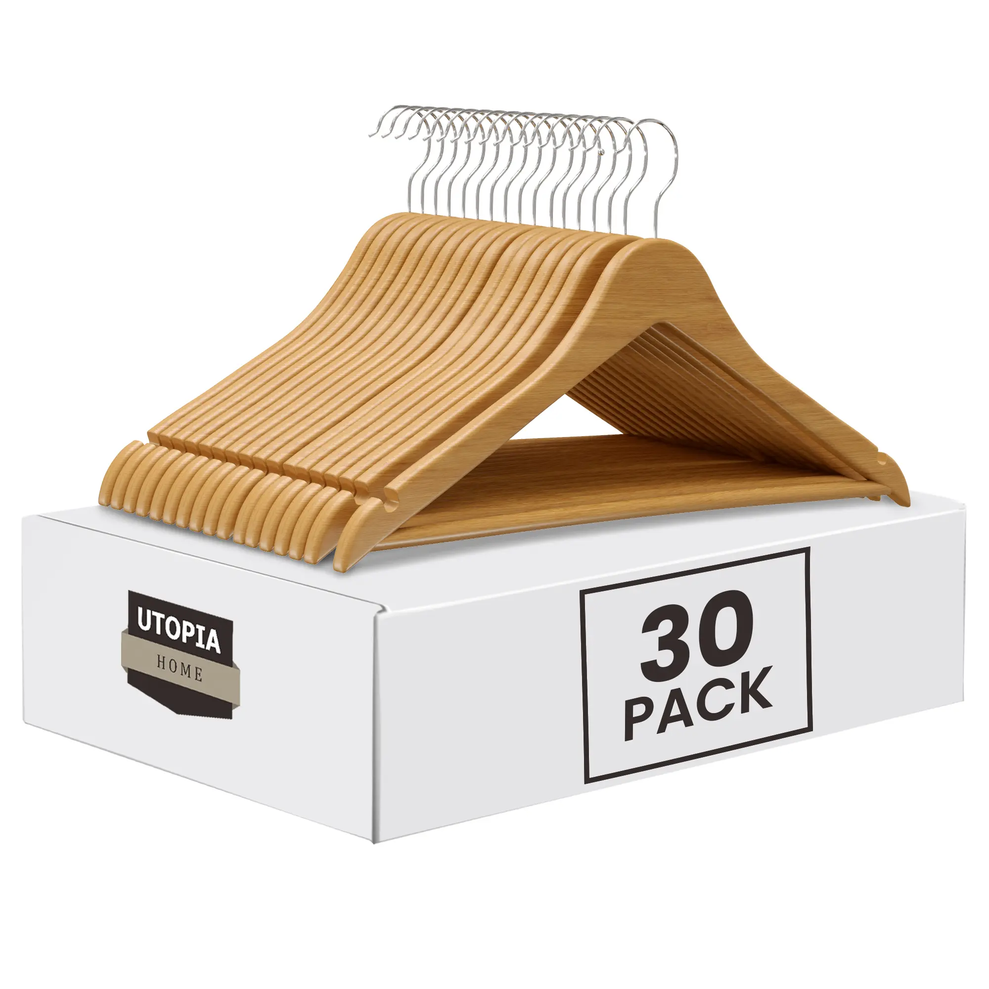 Utopia Home Slim Wooden Clothes Hangers, Space Saving Premium Durable Organiser for Suits, Coats, Jeans, with Smooth Ergonomic Shoulder Grooves, Non-Slip Design, 360-Degree Rotating Hooks, Space Saving Hangers, Clothes Hanger