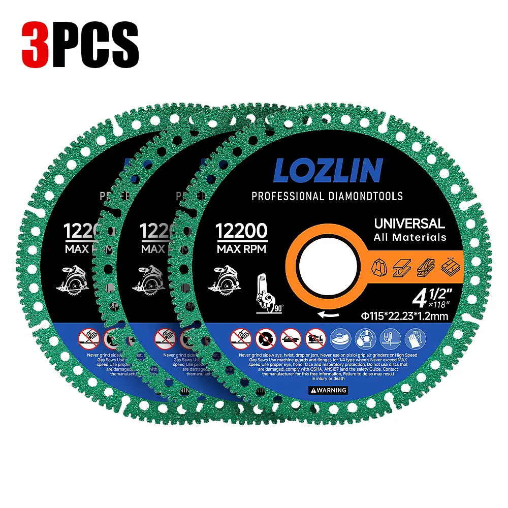 LOZLIN 1PCS/3PCS 4.5" Diamond Cut-Off Wheels for Angle Grinder, 7/8" Arbor Professional Grinding Discs , for Metal, Tile, Stone