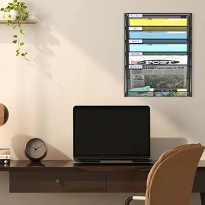 Mesh Hanging Folder Organizer, 6 Tier Wall File Holder for Papers & Mail, Space-Saving Storage Rack for Home Office, Easy Wall Mount Black Organizer for Desk or Wall