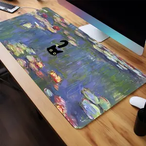 Cute Black Cat Print Mouse Pad, 1 Count Non-slip Rubber Base & Stitched Edge Desk Pad, Gaming Large Mouse Pad, Desk Mat for Laptop Computer, Office Desk Accessories, Desktop Accessory