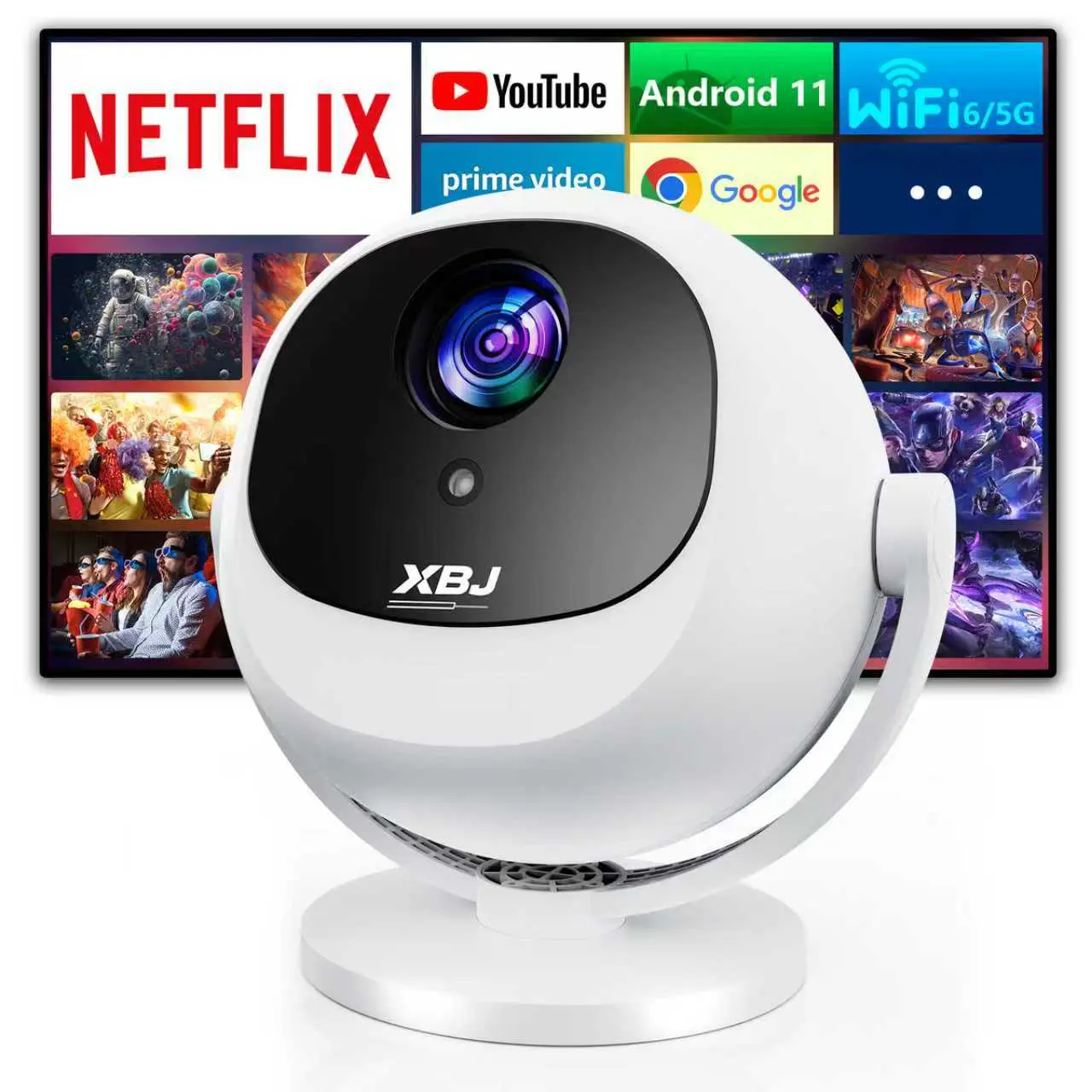XBJ 4K Projector with 350 ANSI Lumens, 360° HD Projection & Dual-Band WiFi - 150" Portable Home Theater Cinema, Built-in Speaker, Ideal Christmas & New Year Gift