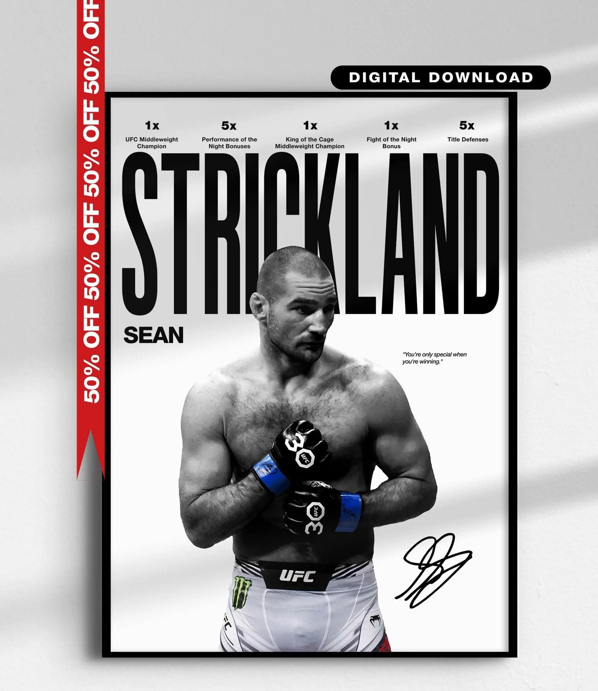 Sean Strickland Poster, UFC MMA Wall Art, Middleweight Fighter Print, Fight Poster, MMA Fan Gift, Combat Sports Decor( Unframed - Print Only )