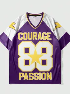 1PC TikTok Trendy Blockette Core Jersey, Aesthetic Y2K Oversized Football Shirt with Star Graphic, Breathable Mesh Short Sleeve Top for Men and Women